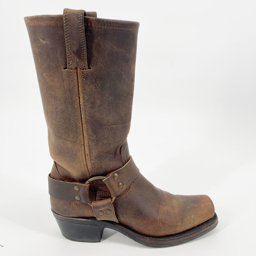 Frye Brown Leather Harness Heeled Boots - Picture 2 of 12